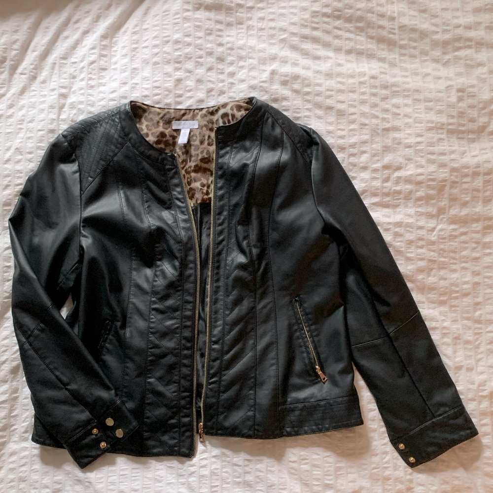 Sz XL Charter Club faux leather no-collar jacket